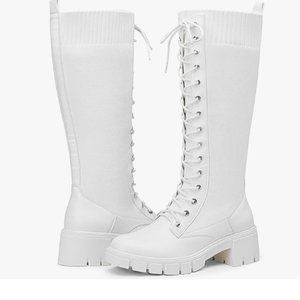 Women's Platform Combat Knee High Boots with Comfort Chunky Heel NWT